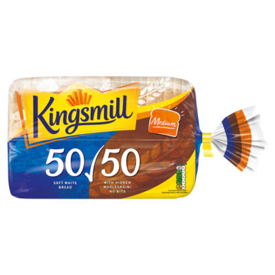 Kingsmill 50/50 bread medium sliced 800g, imported from the UK