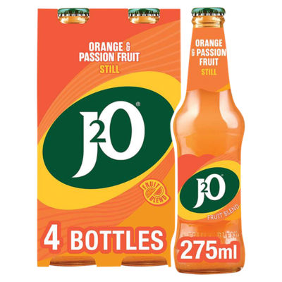 J2O Orange and Passion Fruit soft drink 4 x 275ml, UK version