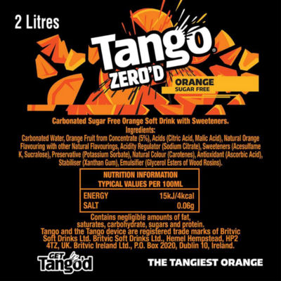 Tango Orange Sugar Free carbonated soft drink 2L (British brand)