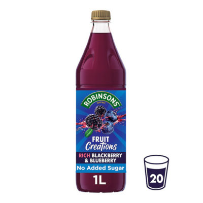 Robinsons Fruit Creations Blackberry & Blueberry Squash 1L, imported from the UK