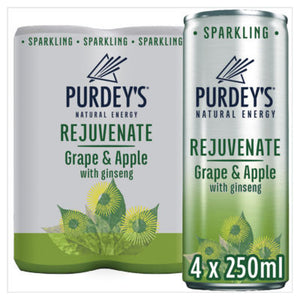 Purdey's Natural Energy Rejuvenate Sparkling Grape & Apple with Ginseng Energy Drink 4 x 250ml