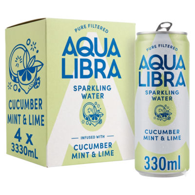 Aqua Libra Cucumber Mint & Lime Sparkling Water 4 x 330ml - British product