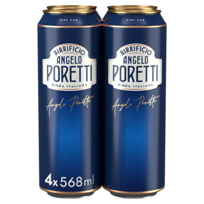 Poretti premium lager beer 4 pack 568ml cans, UK version