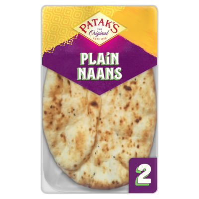 Patak's plain naan bread 2 pack, imported from the UK