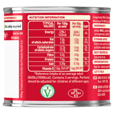 Carnation Evaporated Milk Tin 170g - British product
