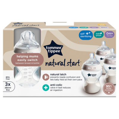 Tommee Tippee Natural Start Anti-Colic Baby Bottle with Slow Flow Teat, 3 x 260ml (British brand)