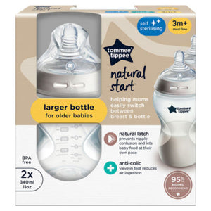 Tommee Tippee Natural Start Anti-Colic Baby Bottles 2-Pack 340ml Medium Flow