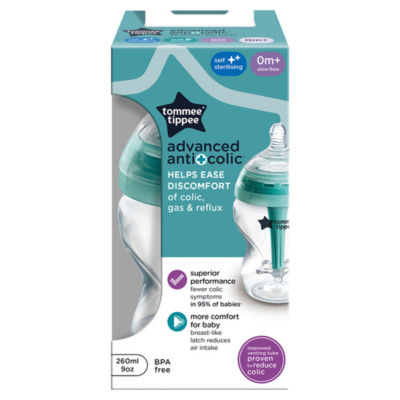 Tommee Tippee advanced anti-colic baby bottle with slow-flow breast-like teat 260ml (British brand)