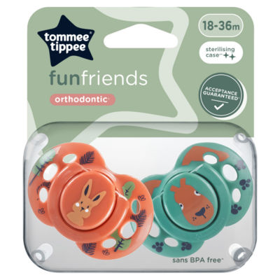 Tommee Tippee symmetrical soothers with steriliser pod for babies 18-36 months, 2-pack (British brand)