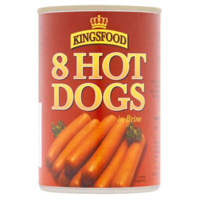 Kingsfood hot dogs in brine 400g tub, UK version