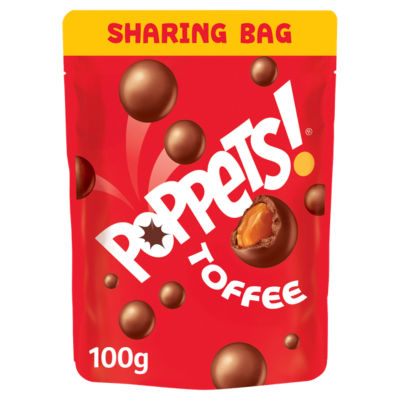 Poppets milk chocolate chewy toffee 100g, imported from the UK