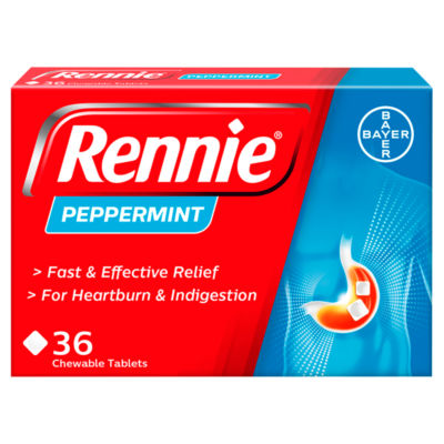 Rennie Peppermint heartburn relief chewable tablets 36 tablets, imported from the UK