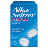 Alka Seltzer Original Aspirin effervescent tablets 8 pack, imported from the UK