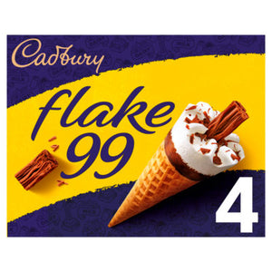 Cadbury Flake 99 Cones Vanilla Ice Cream Frozen Treat 4 x 125ml