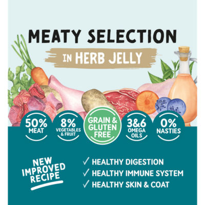 Naturo dog food meaty selection herb jelly 6x390g, imported from the UK