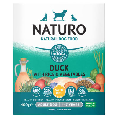 Naturo dog food duck with rice and vegetables 400g, imported from the UK