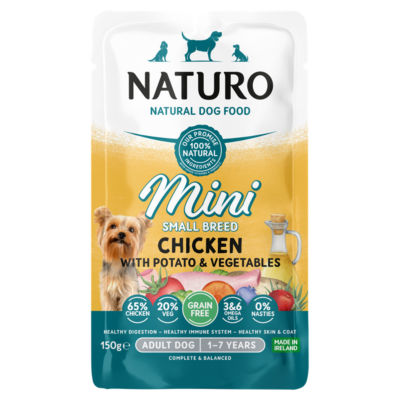 Naturo dog food for small breed adult dogs chicken with potato and vegetables 150g, imported from the UK