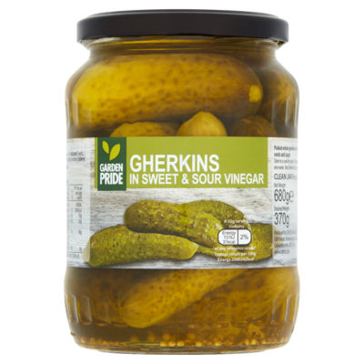 Garden Pride pickled gherkins 680g, UK version