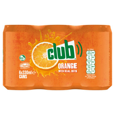 Club orange soft drink cans 330ml, imported from the UK