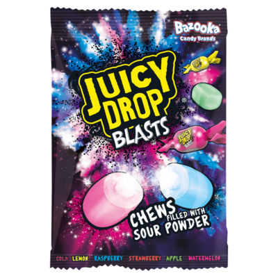 Bazooka Juicy Drop Blasts assorted fruit chewy candies 140g, UK version
