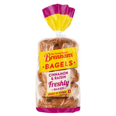 Brennans cinnamon and raisin bagels 425g, UK version