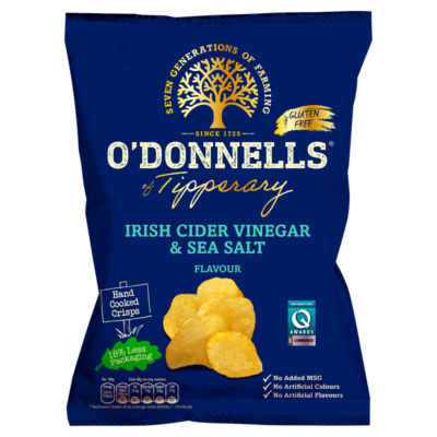 O'Donnells hand cooked crisps Irish cider vinegar sea salt 125g (British brand)