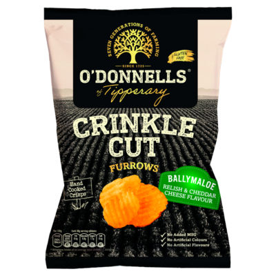 O'Donnells Ballymaloe relish cheddar crisps 125g, imported from the UK