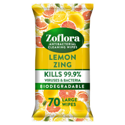 Zoflora 70 Lemon Zing antibacterial wipes (British brand)