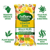 Zoflora 70 Lemon Zing antibacterial wipes (British brand)