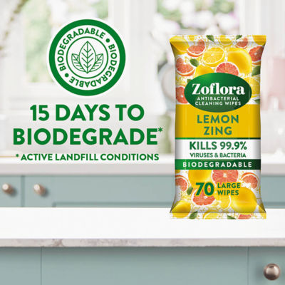 Zoflora 70 Lemon Zing antibacterial wipes (British brand)
