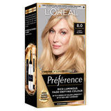 Kit de tinte permanente para el cabello L'Oreal Preference 8.0 Rubio Claro