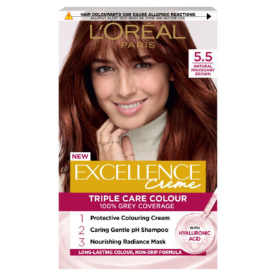 ASDA L'Oreal Excellence Excellence Créme 5.5 Mahogany Brown: 100% Grey, nourished hair, for a rich deep tone.- Buy online at McGrocer