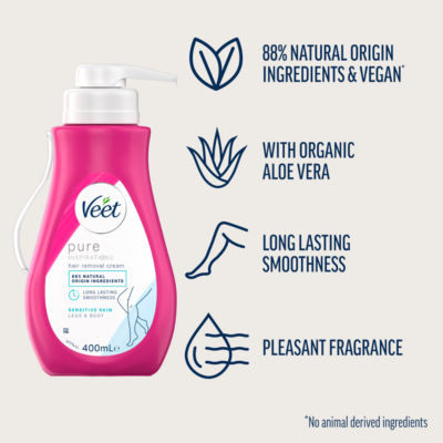 Veet Pure Hair Removal Cream Sensitive 400ml (British brand)