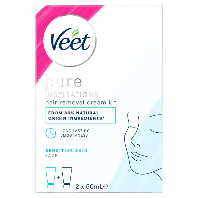 Veet hair removal cream kit for face sensitive skin 2 x 50ml (British brand)