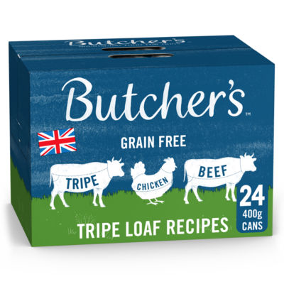 ASDA Butcher's Tripe Loaf Wet Dog Food British Farmed Beef Chicken 24 x 400g Cans- Buy online at McGrocer