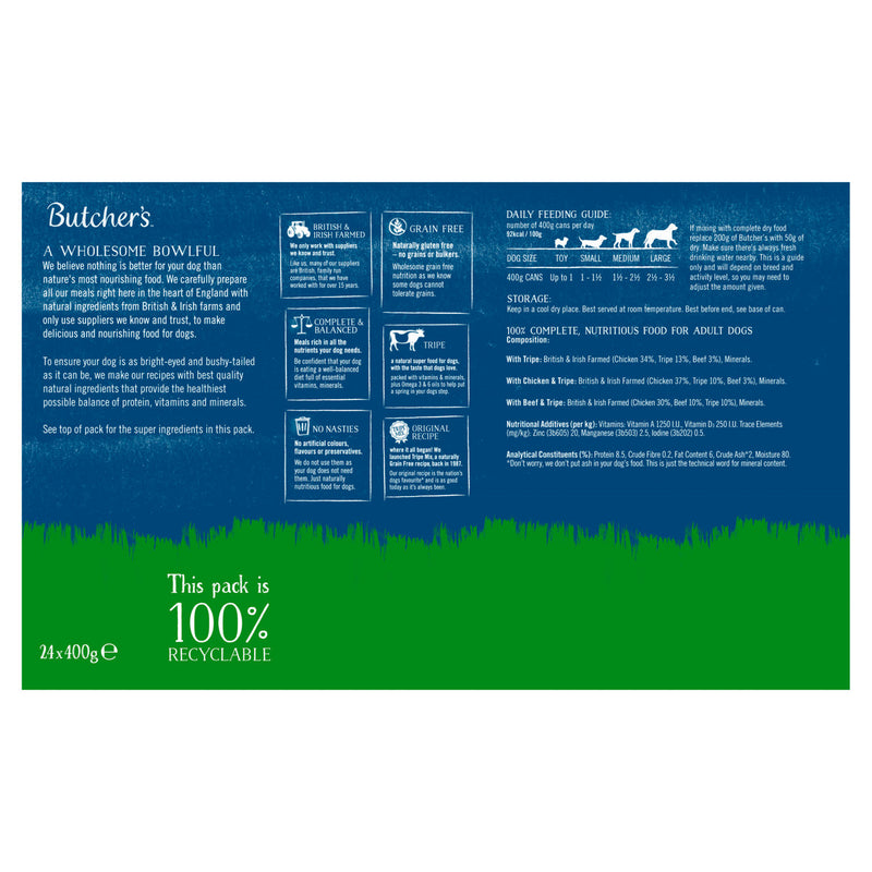 Butcher's tripe loaf wet dog food 24 x 400g - British product