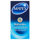 Mates Natural+ safety and comfort condoms 14 pack, imported from the UK