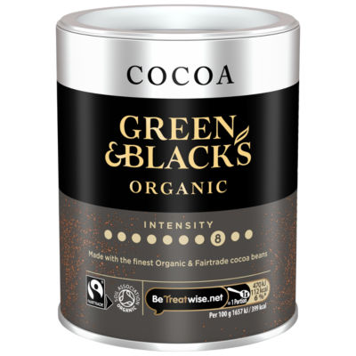 Green & Black's hot cocoa powder tin 125g, UK version