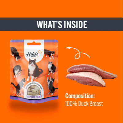 HiLife Tasty Duck Treats 10g cat snack, UK version