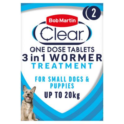 أقراص Bob Martin Clear 3in1 بنكهة دواء الديدان للكلاب، 2 قرص