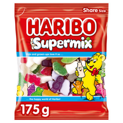 Haribo Supermix fruit and milk jelly sweets sharing bag 175g, imported from the UK