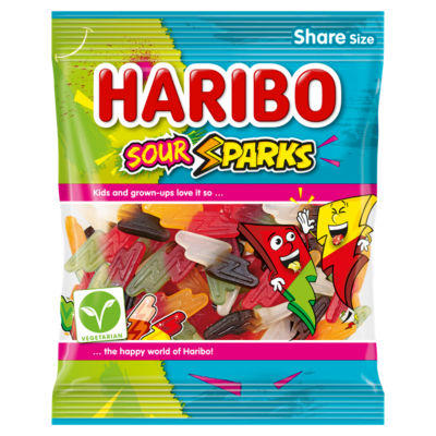 Haribo sour fruit and cola flavour gummy sweets 175g, UK version