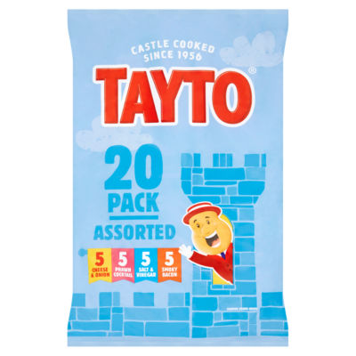 Tayto Assorted Flavour Potato Crisps 20x25g (British brand)