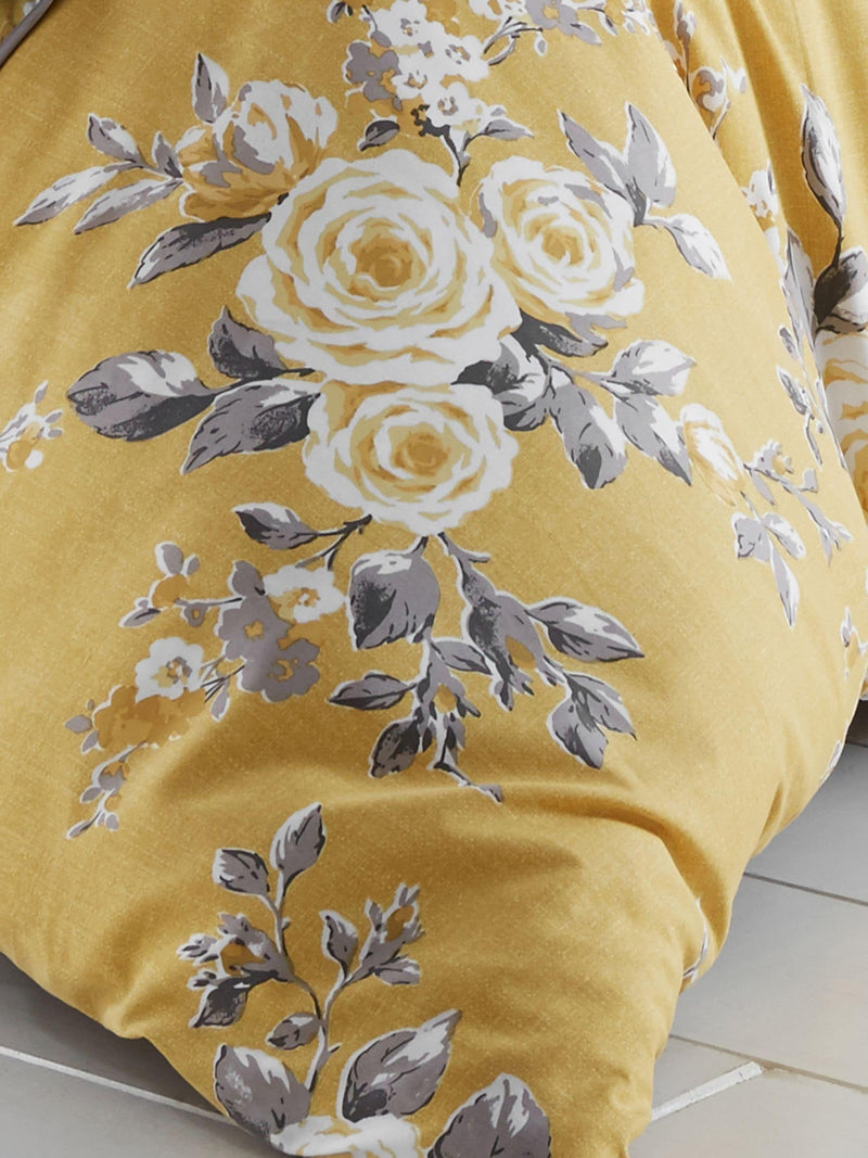 Catherine Lansfield ochre yellow Canterbury floral duvet cover - British product