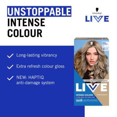 Schwarzkopf LIVE Intense Colour Nude Bronde permanent hair dye, imported from the UK