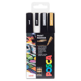 ASDA Uni Posca 4 Paint Marker Mono Colours Fine Tip 1.3mm Set for All Surfaces- Buy online at McGrocer