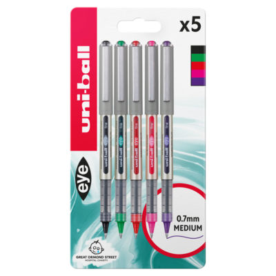 uni-ball Eye 5 B/G/R/P/V rollerball pens 0.7mm (British brand)