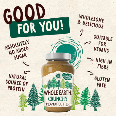 Whole Earth crunchy peanut butter no added sugar 454g jar (British brand)