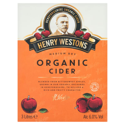 Henry Westons organic cider medium dry 3 litres, UK version
