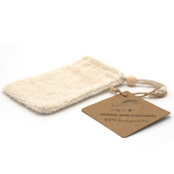 Natural rami fabric soap bag with drawstring (British brand)